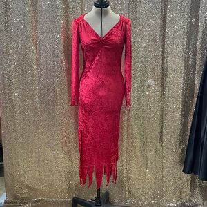Elegant Red Velvet Long Sleeve “She-Devil/Witch” Dress